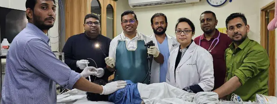 Doctor treating a swallowed object